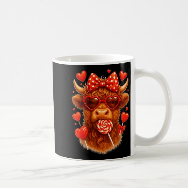 Cute Lollip Highland Cow Valentine's Day Red Heart Coffee Mug (Right)