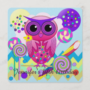 Cute Lollipop Owl Custom birthday party invitation