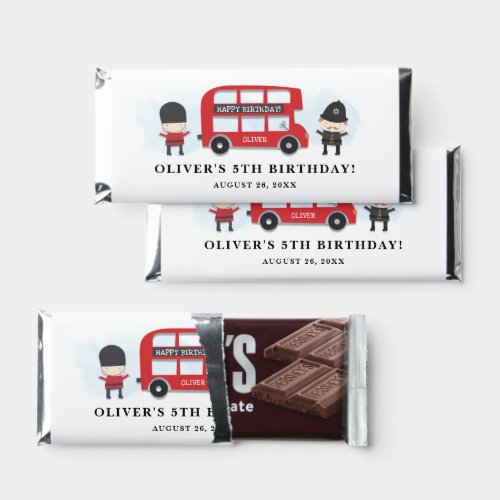 Cute London Bus Kids Personalized Birthday Party Hershey Bar Favors