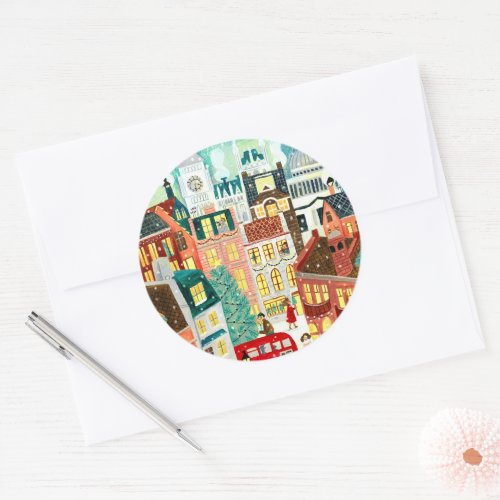 Cute London City in the Snow Christmas Holiday Classic Round Sticker