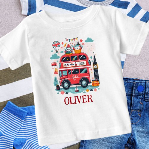 Cute London Double Deck Bus and Charming Babies Baby T_Shirt