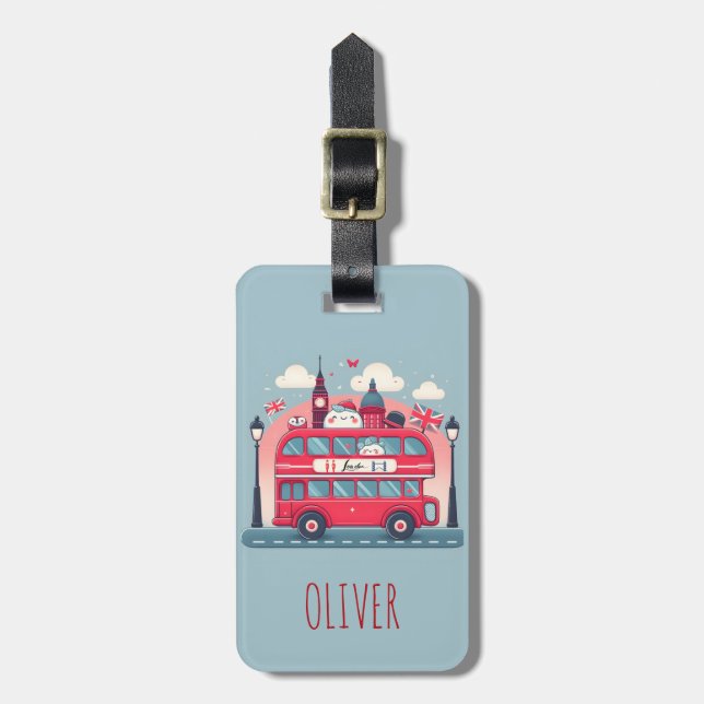 Cute London Double Deck Bus  Luggage Tag (Front Vertical)