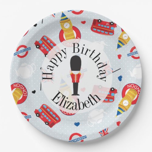 Cute London Theme Birthday Personalized Paper Plates