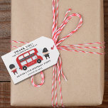 Cute London Themed Bus Kids Birthday Party Custom Gift Tags<br><div class="desc">A modern gift tag with a cute illustration of a red London Bus,  palace guard,  and police officer.  The back side a blue watercolor background with a image of the London skyline/landmarks.</div>
