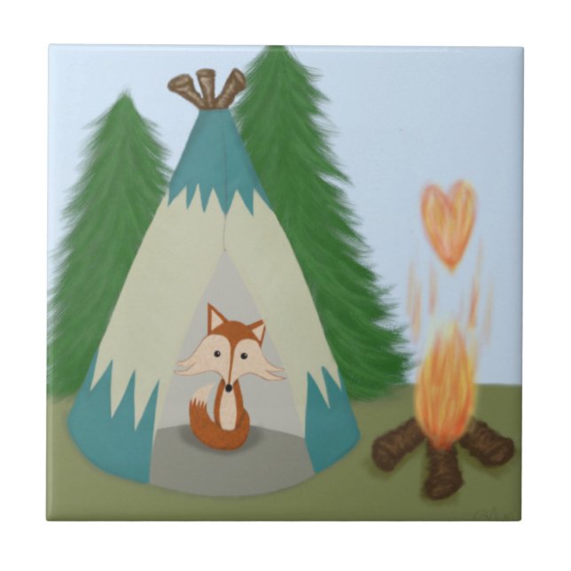 Cute Lone Fox Ceramic Tile (Front)