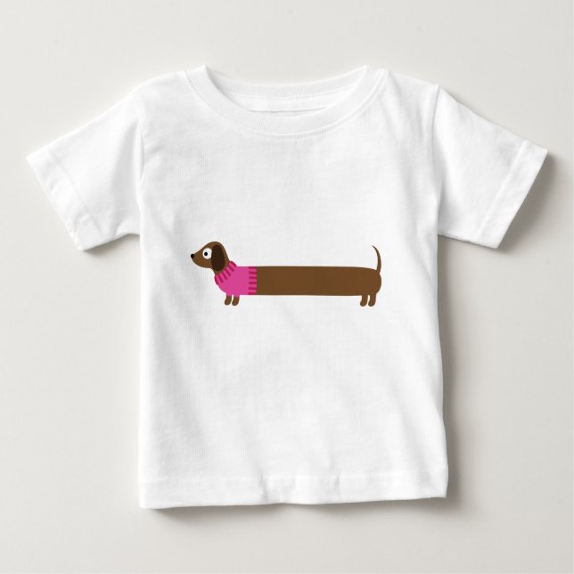 Cute Long Dachshund Illustration Baby T-Shirt (Front)