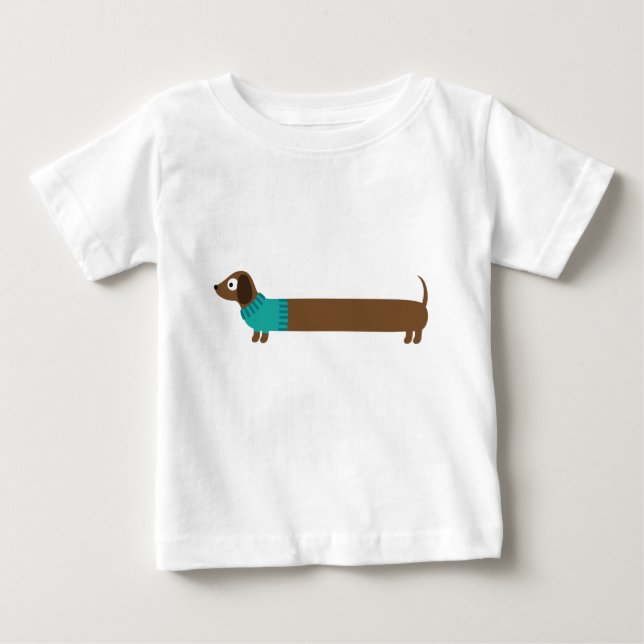 Cute Long Dachshund Illustration Baby T-Shirt (Front)
