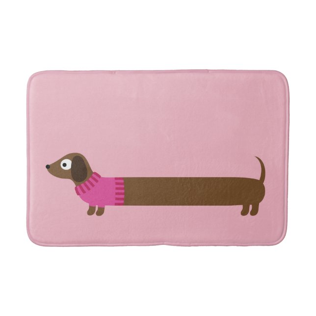 Cute Long Dachshund Illustration Bath Mat (Front)