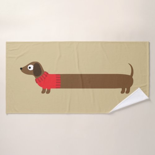 Cute Long Dachshund Illustration Bath Towel