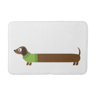 Cute Long Dachshund Illustration Bathroom Mat