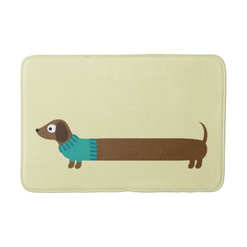 Cute Long Dachshund Illustration Bathroom Mat