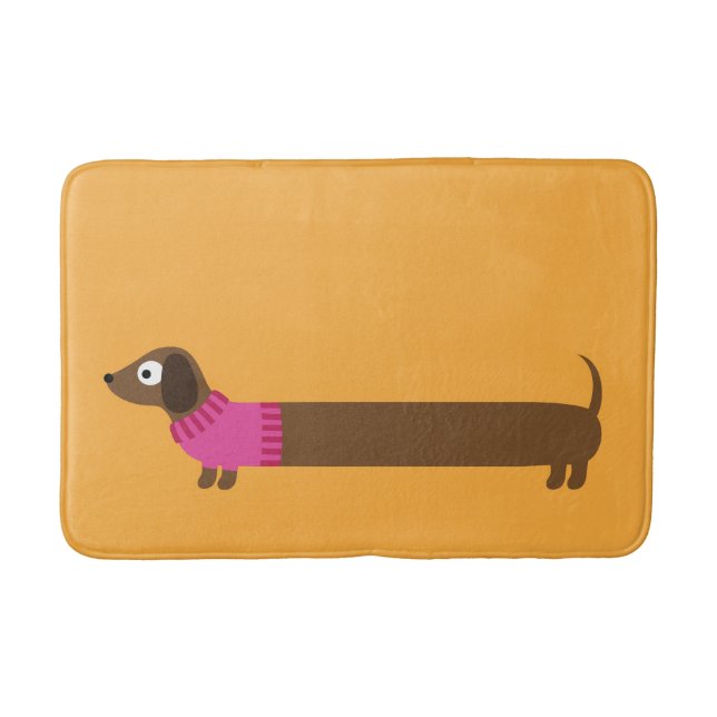 Cute Long Dachshund Illustration Bathroom Mat (Front)