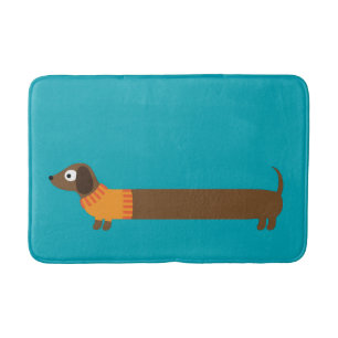 Cute Long Dachshund Illustration Bathroom Mat