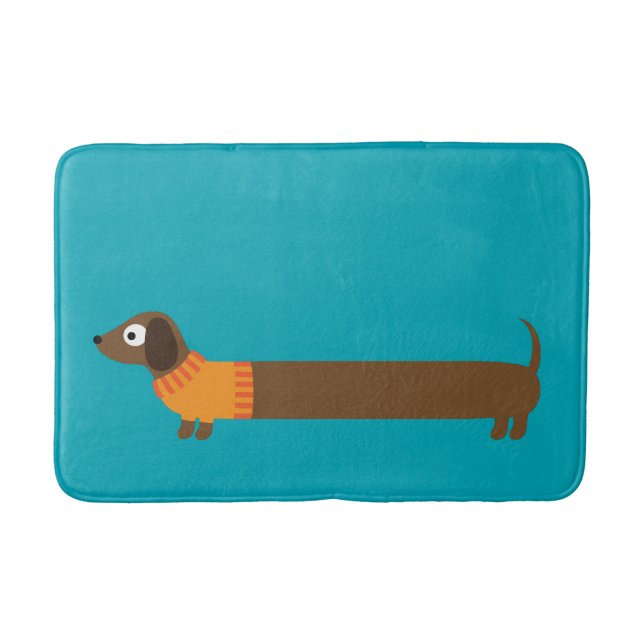 Cute Long Dachshund Illustration Bathroom Mat (Front)