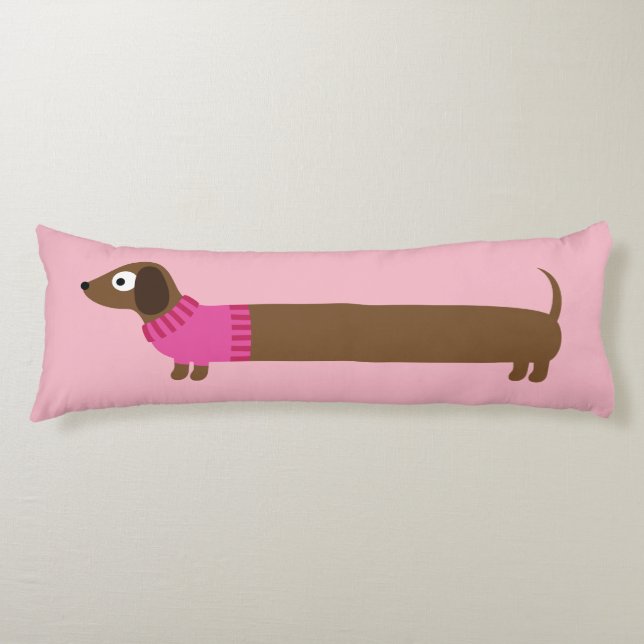 Cute Long Dachshund Illustration Body Pillow (Front)