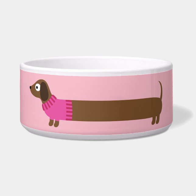 Cute Long Dachshund Illustration Bowl (Front)