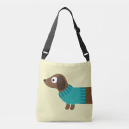 Cute Long Dachshund Illustration Crossbody Bag