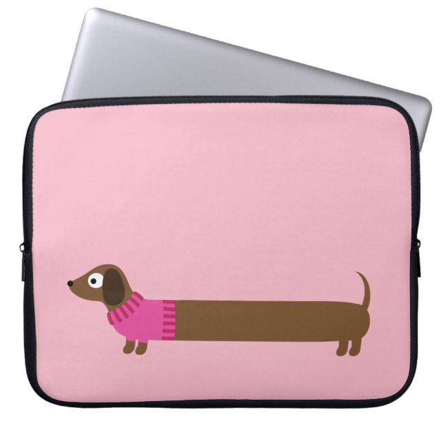 Cute Long Dachshund Illustration Laptop Sleeve (Front)