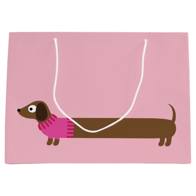 Cute Long Dachshund Illustration Large Gift Bag (Front)