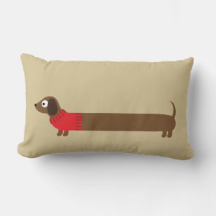 Cute Long Dachshund Illustration Lumbar Pillow