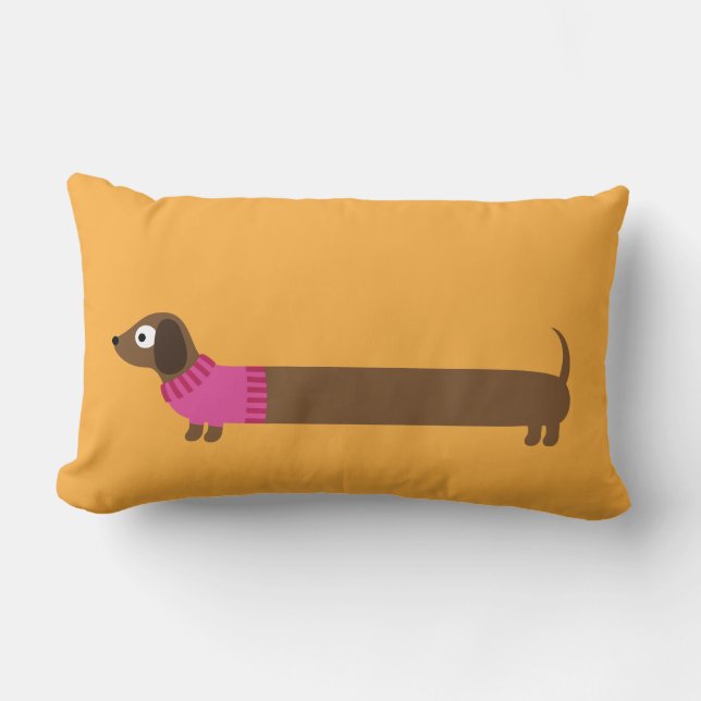 Cute Long Dachshund Illustration Lumbar Pillow (Front)