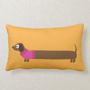 Cute Long Dachshund Illustration Lumbar Pillow