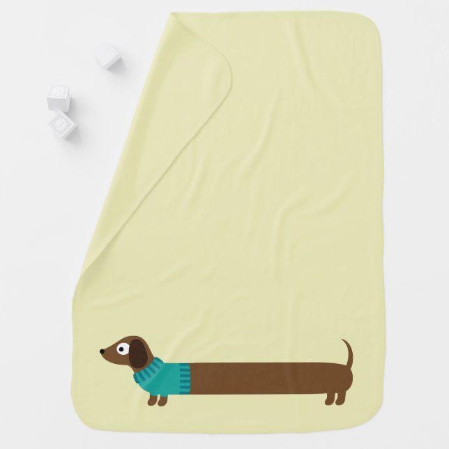 Cute Long Dachshund Illustration Receiving Blanket (In Situ)