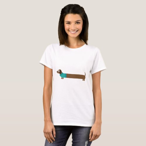 Cute Long Dachshund Illustration T_Shirt