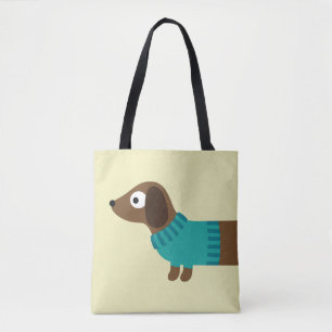 Cute Long Dachshund Illustration Tote Bag