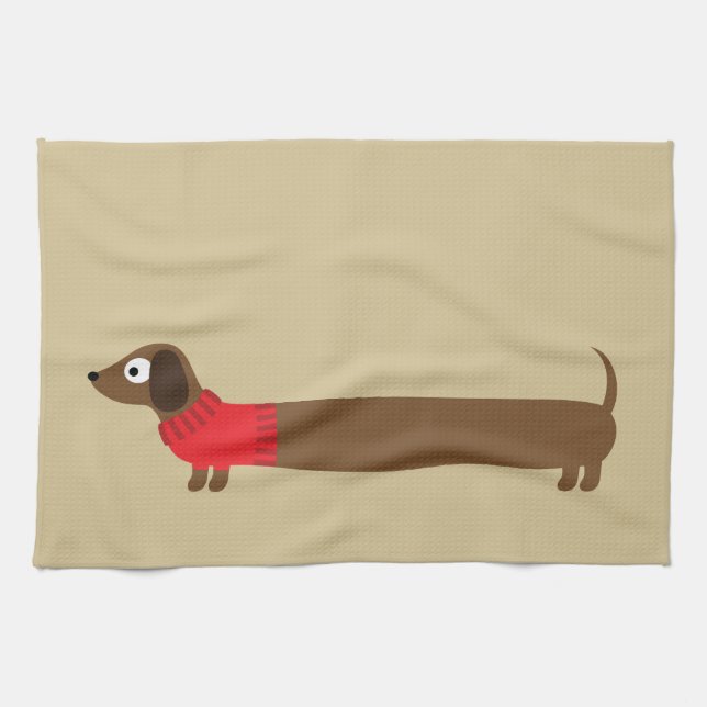 Cute Long Dachshund Illustration Towel (Horizontal)