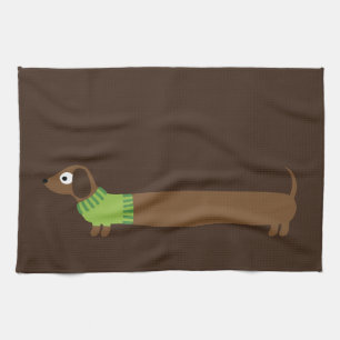 Cute Long Dachshund Illustration Towel