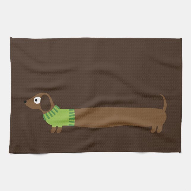 Cute Long Dachshund Illustration Towel (Horizontal)