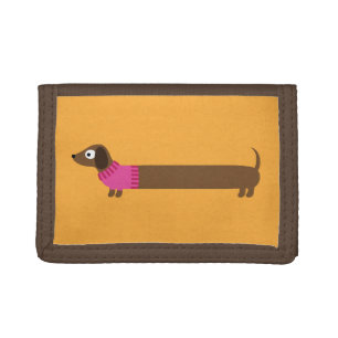 Cute Long Dachshund Illustration Tri-fold Wallet