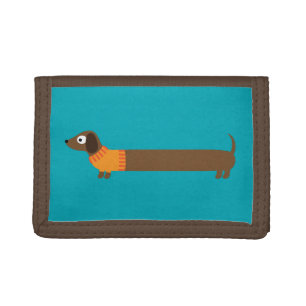 Cute Long Dachshund Illustration Trifold Wallet