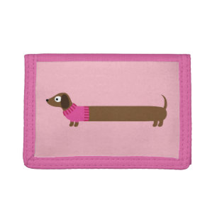 Cute Long Dachshund Illustration Trifold Wallet