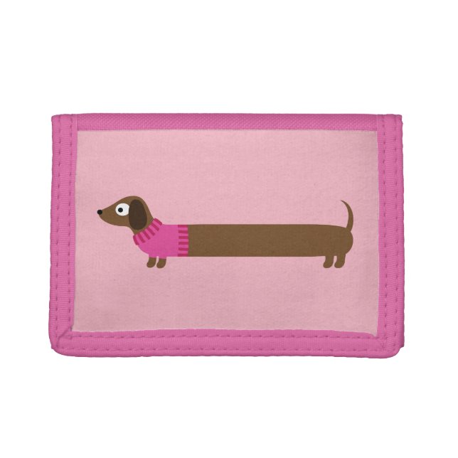 Cute Long Dachshund Illustration Trifold Wallet (Front)