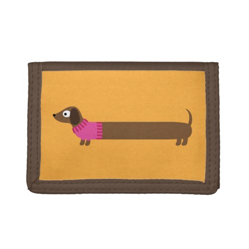 Cute Long Dachshund Illustration Trifold Wallet