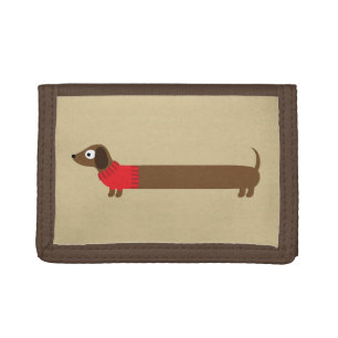Cute Long Dachshund Illustration Trifold Wallet