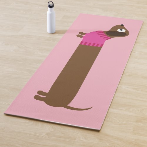 Cute Long Dachshund Illustration Yoga Mat