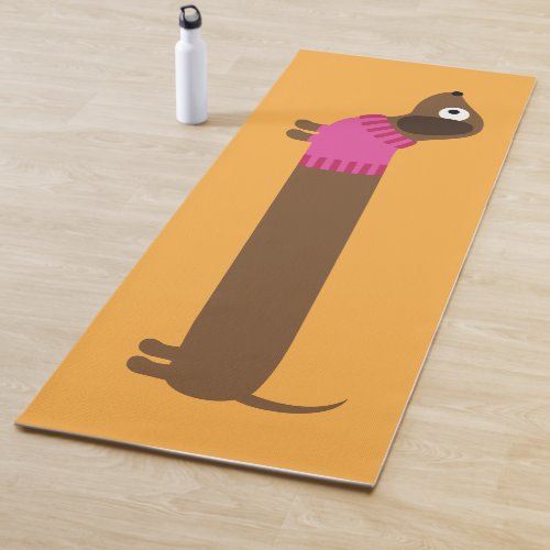 Cute Long Dachshund Illustration Yoga Mat