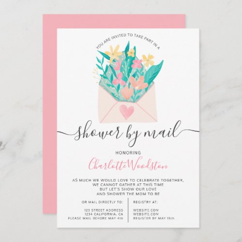 Cute long distance floral font baby shower by mail invitation