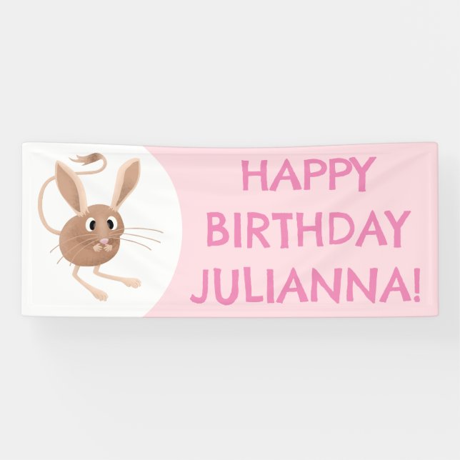 Cute long eared jerboa cartoon birthday banner (Horizontal)