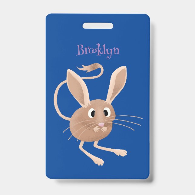 Cute long eared jerboa cartoon illustration badge (Front)