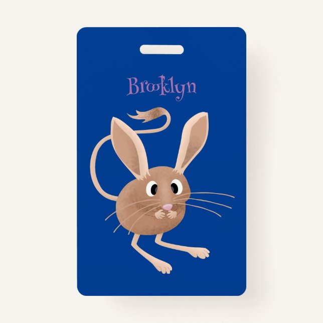 Cute long eared jerboa cartoon illustration badge (Front)
