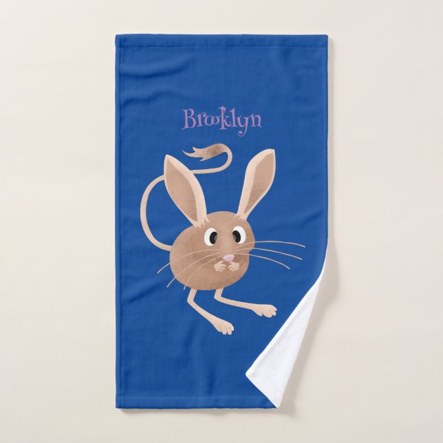 Cute long eared jerboa cartoon illustration bath towel set (Hand Towel)