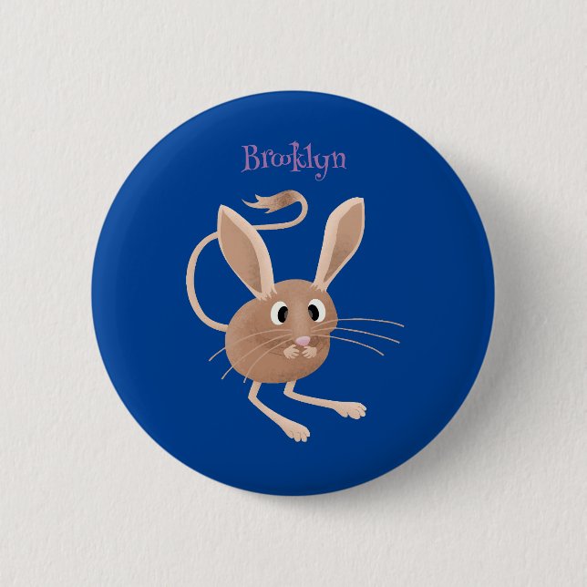 Cute long eared jerboa cartoon illustration button (Front)