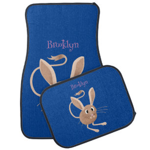 Cute long eared jerboa cartoon illustration car floor mat