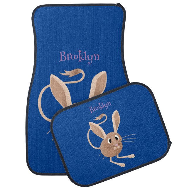 Cute long eared jerboa cartoon illustration car floor mat (Set)
