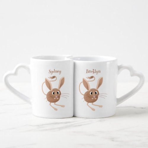 Cute long eared jerboa cartoon illustration coffee mug set