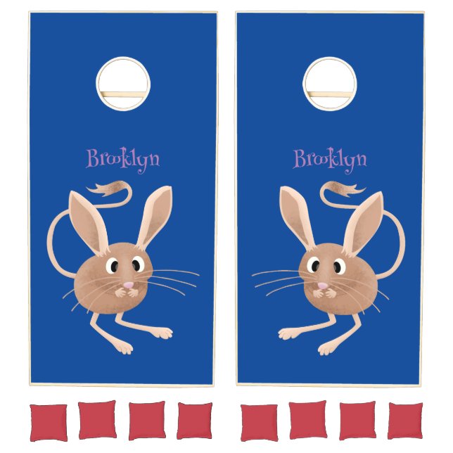 Cute long eared jerboa cartoon illustration cornhole set (Set)